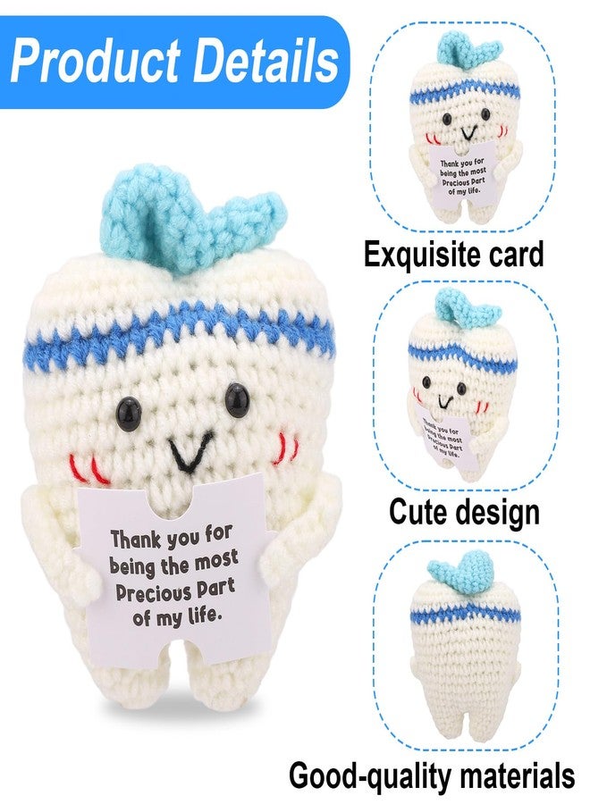 Penitue Funny Crochet Tooth Toy, Handmade Knitted Positive Tooth Doll Cute Crochet Motivational Doll with Encouragement Inspirational Card for Kids Adults Friends Dental Office Decor - Image 3
